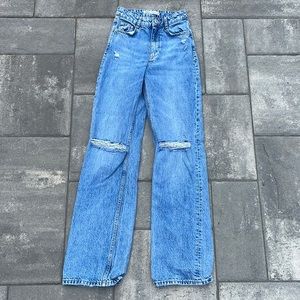 Blue Full-Length Zara Ripped Jeans